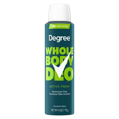Degree Whole Body Aluminum Free Deodorant Spray for Men72H Odor Protection - Active Fresh - 4oz