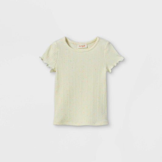 12 M Toddler Girls' Printed Ribbed Short Sleeve T-Shirt - Cat & Jack Cream 12M, Ivory