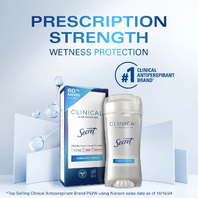 Secret Clinical Strength Clear Gel Antiperspirant and Deodorant for Women - Completely Clean - 2.6oz