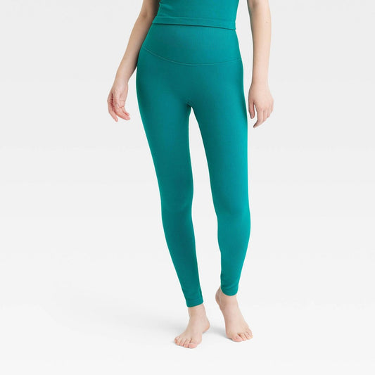 Women's Rib Seamless High-Rise Leggings - All in Motion Aqua Green L