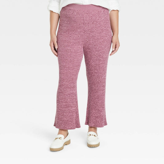 Women's Plus Size High-Rise Ribbed Sweater Pants - Ava & Viv Mauve 3X, Pink