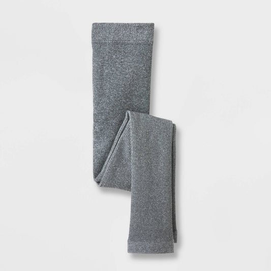 L 12/14 Girls' Ribbed Fleece Lined Footless Tights - Cat & Jack Gray