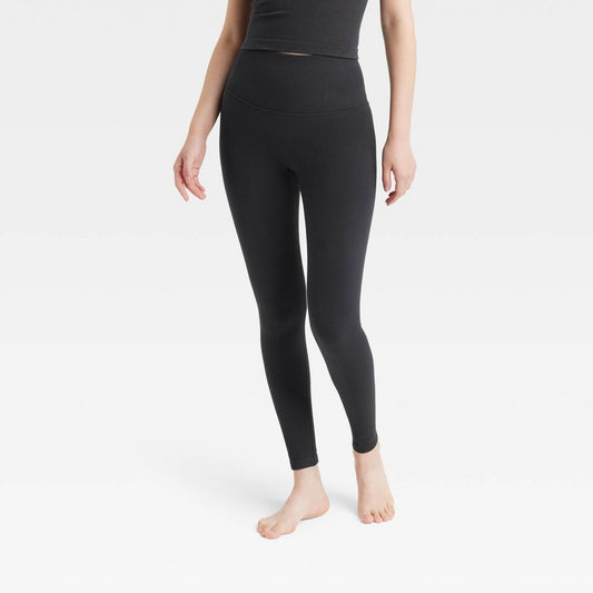 S Women's Rib Seamless High-Rise Leggings - All in Motion Black