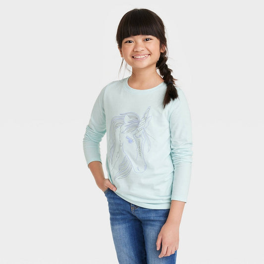 S 6/6x Girls' Unicorn Long Sleeve Graphic T-Shirt - Cat & Jack Turquoise Blue