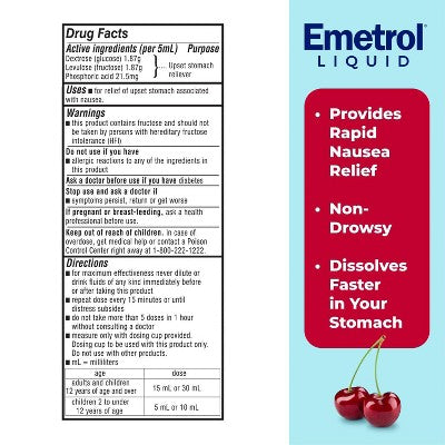 Emetrol Liquid Non-Drowsy Nausea Relief - Cherry Flavor - 4fl oz