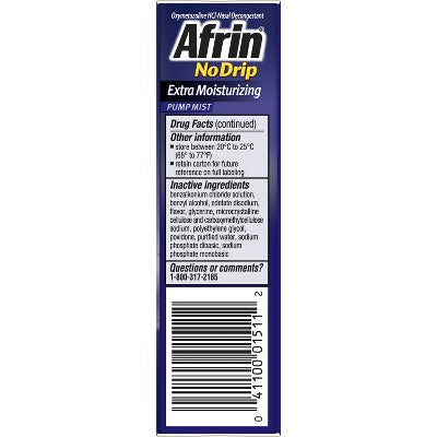 Afrin Nasal Spray No Drip Extra Moisturizing Nasal Congestion Relief Pump Mist - 0.5 fl oz