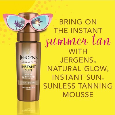 Jergens Natural Glow Instant Sun Sunless Tanning Mousse, Light Bronze Tan, Sunless Tanner Mousse - 6 fl oz