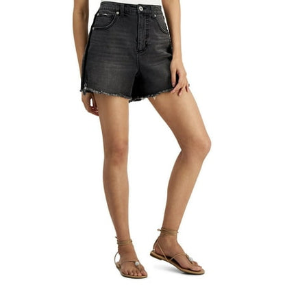 INC International Concepts Womens Crochet Trim Raw Hem Denim Shorts Washed Black 0