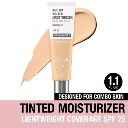 Neutrogena Radiant Tinted Face Moisturizer, Sheer Ivory 10, 1.1 fl. oz