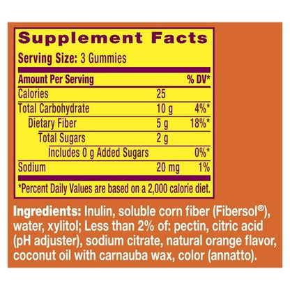 Metamucil Fiber Supplement, No Sugar Added Fiber Gummies for Daily Digestive Health, Orange, 105 Count