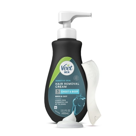 Hair Removal Cream – VEET Men's Sensitive Skin Hair Removal Cream For Chest & Back, Gel Cream Hair Remover, Sensitive Formula, 13.5 FL OZ Pump Bottle