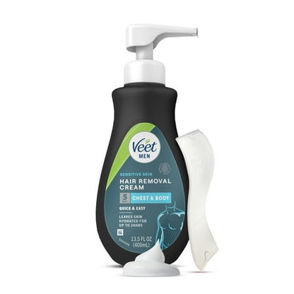 Hair Removal Cream – VEET Men's Sensitive Skin Hair Removal Cream For Chest & Back, Gel Cream Hair Remover, Sensitive Formula, 13.5 FL OZ Pump Bottle