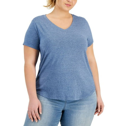 Style & Co Plus Size Solid Burnout T-Shirt Meridian Blue 1X