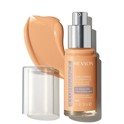 Revlon Illuminance Skin-Caring Liquid Foundation, Hyaluronic Acid, Hydrating and Nourishing Formula with Medium Coverage, 305 Medium Sand, 1 fl oz.