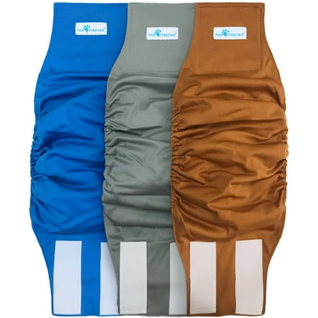 Paw Inspired Washable Reusable Male Dog Wraps, Belly Band for Dogs | Washable Dog Diapers, Reusable Pet Diapers for Male Dog Puppy Doggie| Marking Incontinence (Medium (3ct), Assorted (White Lining))