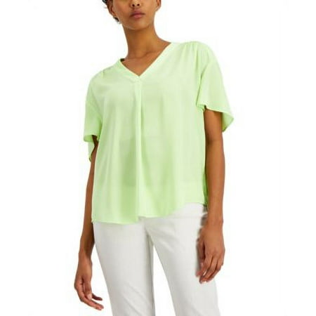 Alfani Women Shirred V-Neck Dolman-Sleeve Blouse Green Size Small