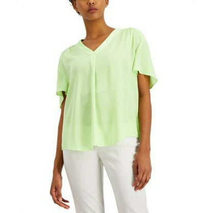 Alfani Women Shirred V-Neck Dolman-Sleeve Blouse Green Size Large