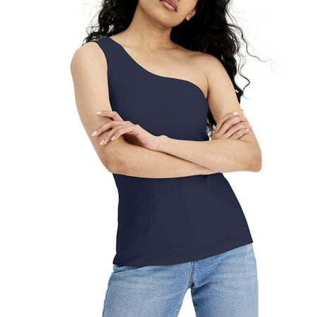 INC International Concepts Women's One-Shoulder Tank Top Indigo Sea Size XL