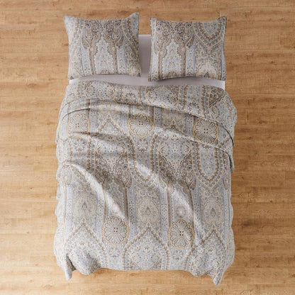 Casablanca 3-Piece Grey Damask/Medallion Cotton King Quilt Set