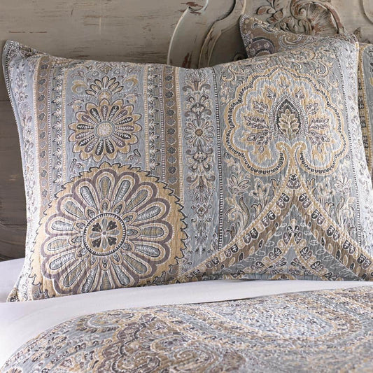 Casablanca 3-Piece Grey Damask/Medallion Cotton King Quilt Set
