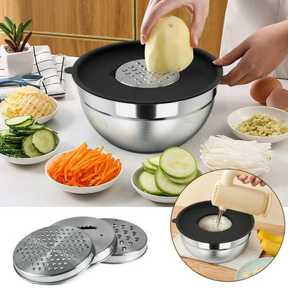 TINANA Mixing Bowls with Lids: 20 Pcs Stainless Steel Mixing Bowls Set with Rubber Bottom, 7, 4, 3.5, 2.5, 2, 1.5QT Metal Mixing Bowls for Kitchen, Black