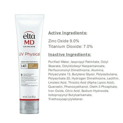 EltaMD UV Physical Broad Spectrum SPF 41 Lightly Tinted Facial Sunscreen 3 oz (85g)