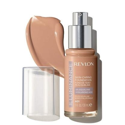 Revlon Illuminance Skin-Caring Liquid Foundation Makeup, Medium Coverage, 401 Light Coffee, 1 fl oz