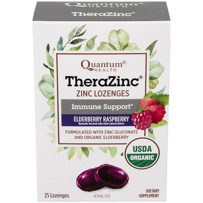 Quantum Health Organic TheraZinc Elderberry Raspberry Immune Support Zinc Supplement Lozenges, 25 Ct