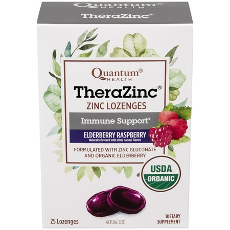 Quantum Health Organic TheraZinc Elderberry Raspberry Immune Support Zinc Supplement Lozenges, 25 Ct
