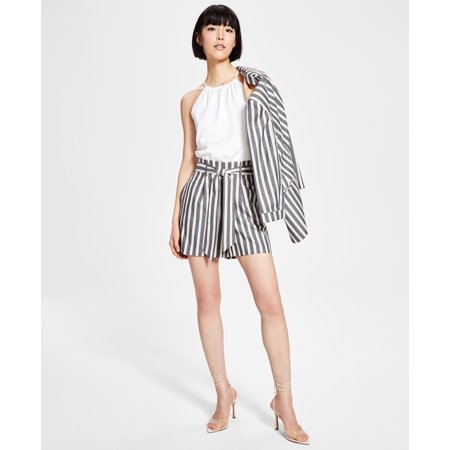 Womens Striped Tie Front Shorts Barley Field XL