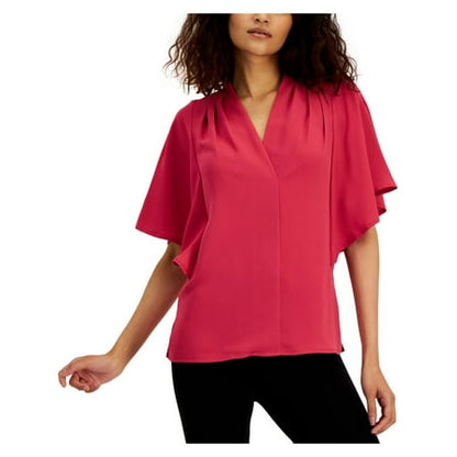 Alfani Womens Mixed Media Pleated Blouse