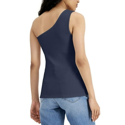 INC International Concepts Women's One-Shoulder Tank Top Indigo Sea Size XL