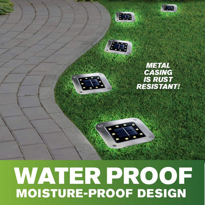 Solar Powered Stainless Steel Outdoor Integrated LED Super Bright In-Ground Square Disk Path Lights (8-Pack)