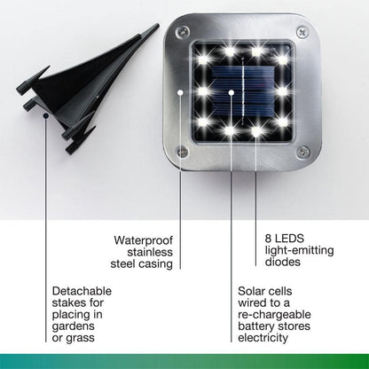 Solar Powered Stainless Steel Outdoor Integrated LED Super Bright In-Ground Square Disk Path Lights (8-Pack)