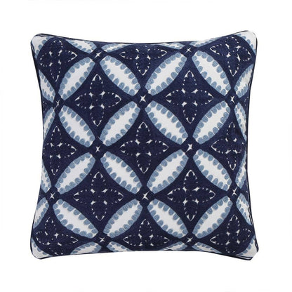 Valentina Navy, White Medallion Crewel Stitch 18 in. x 18 in. Throw Pillow