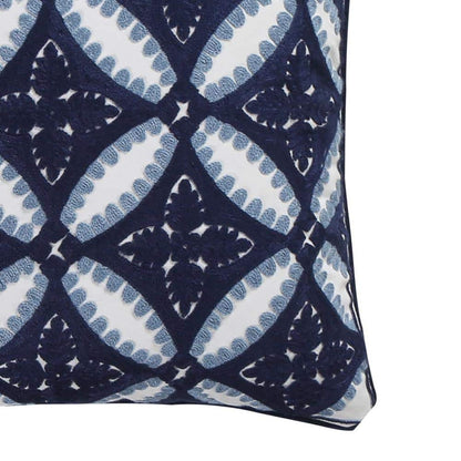 Valentina Navy, White Medallion Crewel Stitch 18 in. x 18 in. Throw Pillow