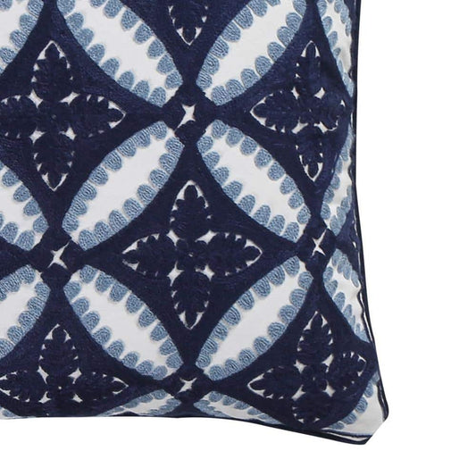 Valentina Navy, White Medallion Crewel Stitch 18 in. x 18 in. Throw Pillow