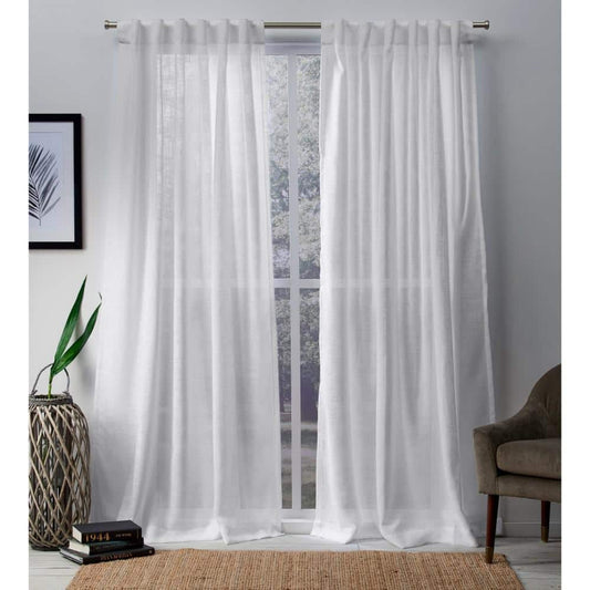 Bella Winter White Solid Sheer Hidden Tab / Rod Pocket Curtain, 54 in. W x 84 in. L (Set of 2)